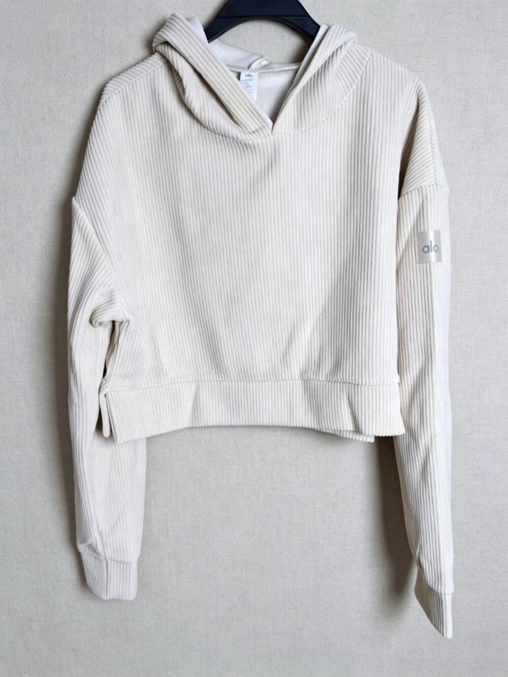 Alo Yoga White Ribbed Hoodie & Jogger Set Matching Lounge Set Size M